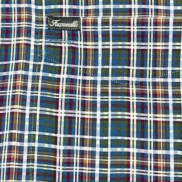 Men’s Large Faconnable Plaid LS Button Down Green Burgundy Blue & Brown. - Picture 3 of 8